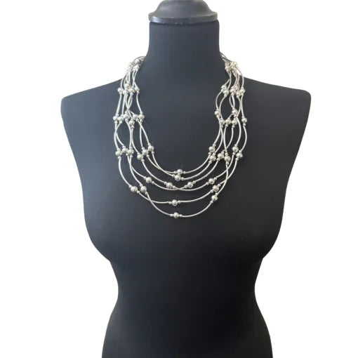 Beaded Layered Necklace - Silver