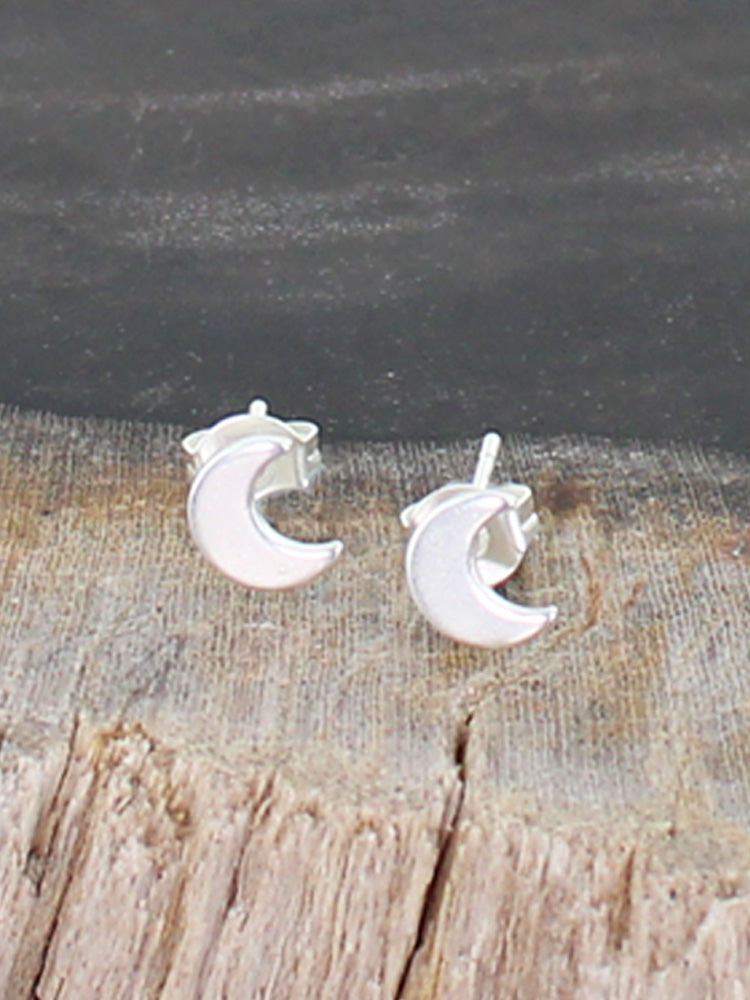 Moon Stud Earrings - Silver