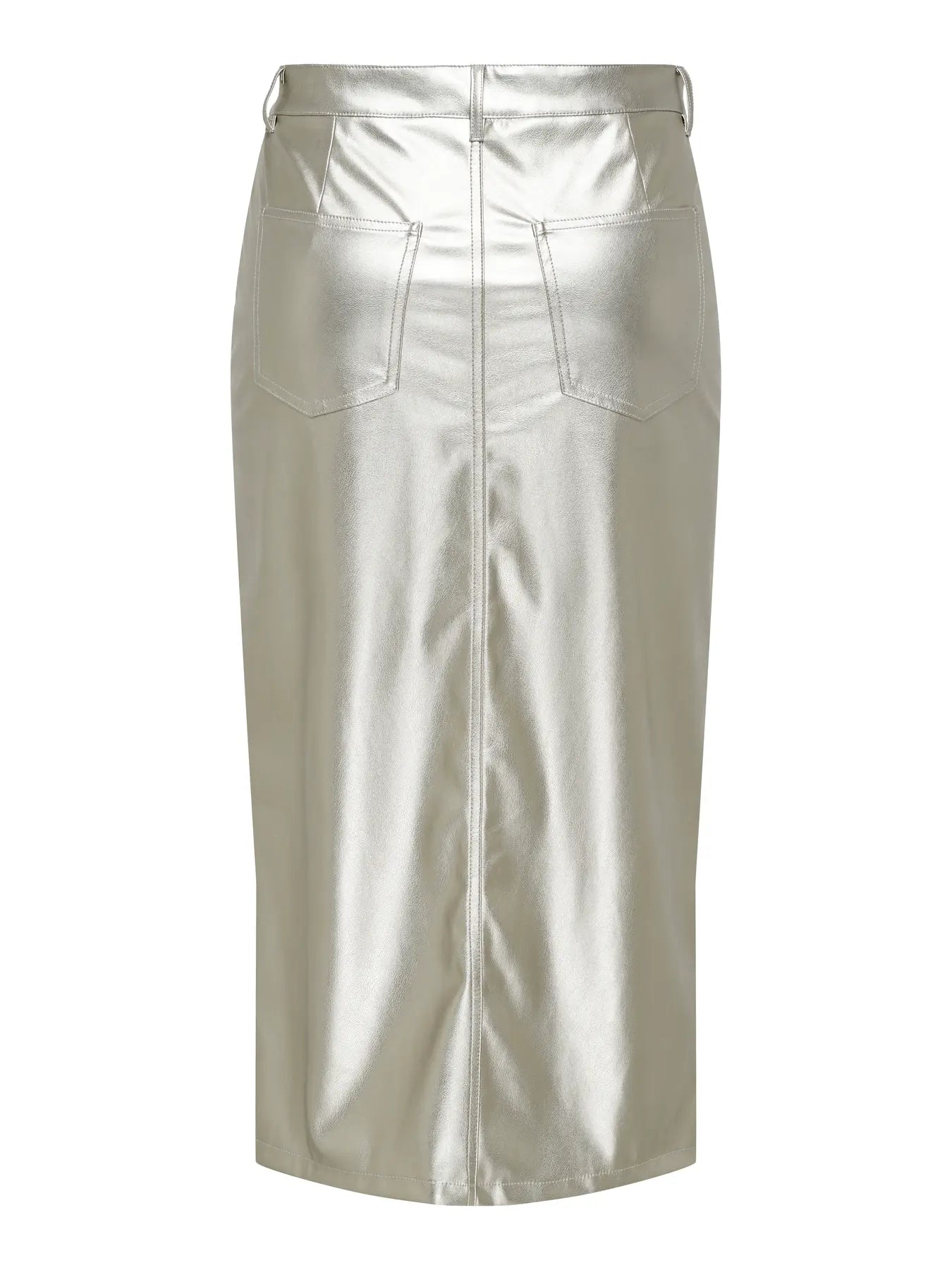 Metallic Leather Look Midi Skirt