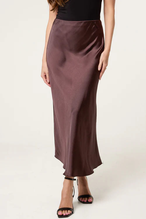 Slinky Midi Skirt - Chocolate