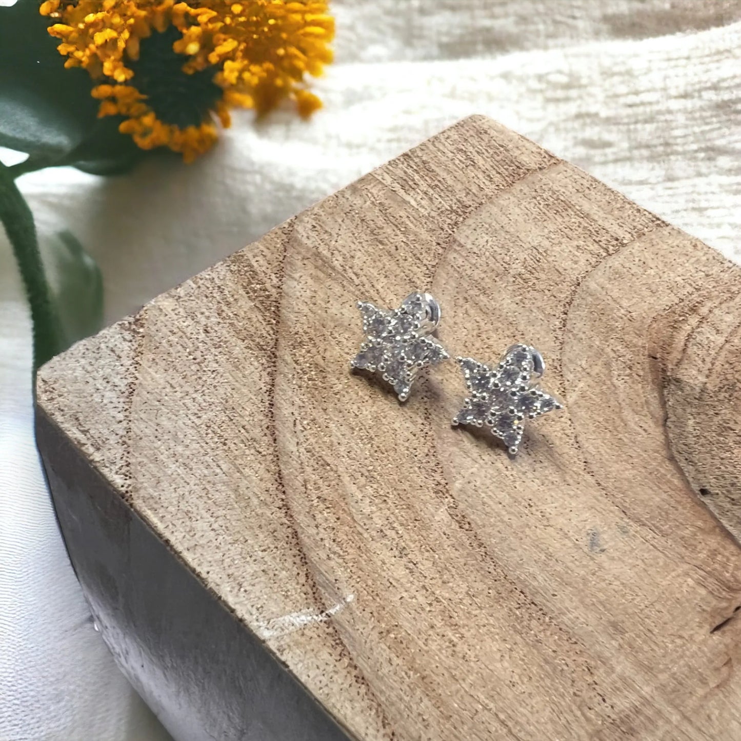 Dazzling Silver Diamante Star Studs