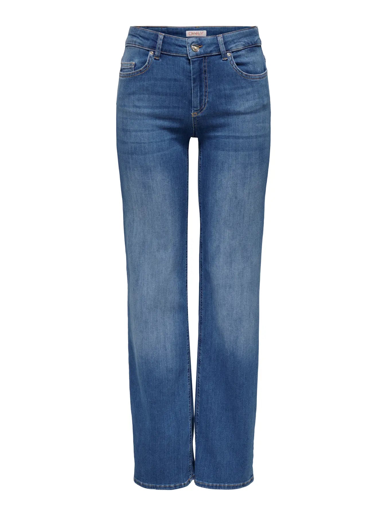 Mid Waist Straight Leg Jean - Mid Blue