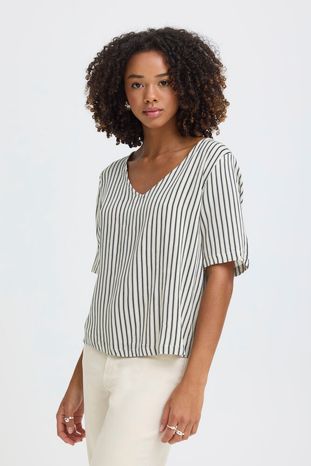 Marrakech V Neck Top - Navy Stripe