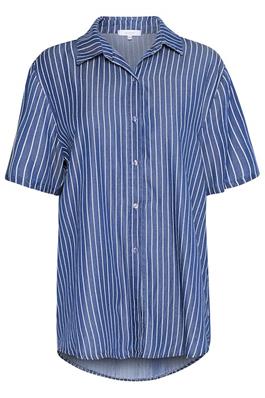 Stripe Tie Front Shirt with Short Sleeve - Ocean Blue