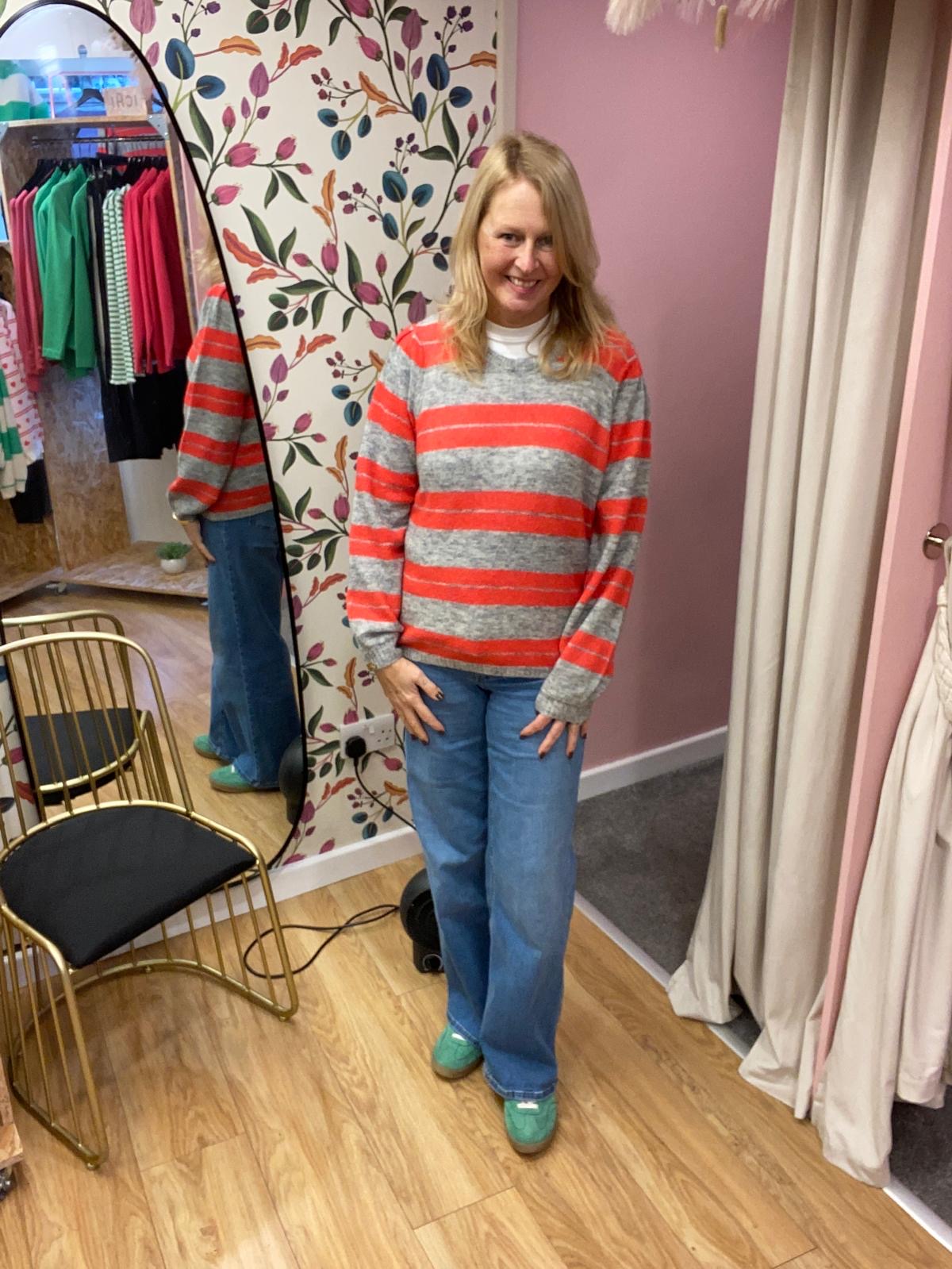 Dusty Stripe Jumper - Grey / Pink