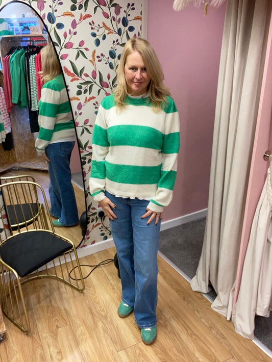 Dusty Stripe Jumper - Cream / Kelly Green