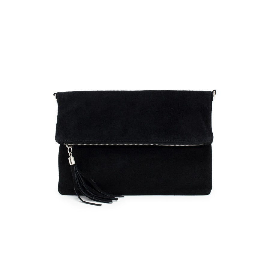 Milly Foldover Leather & Suede Clutch - Black