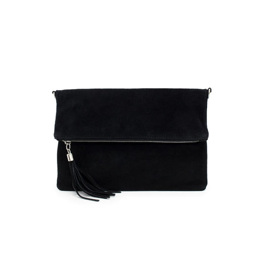 Milly Foldover Leather & Suede Clutch - Black
