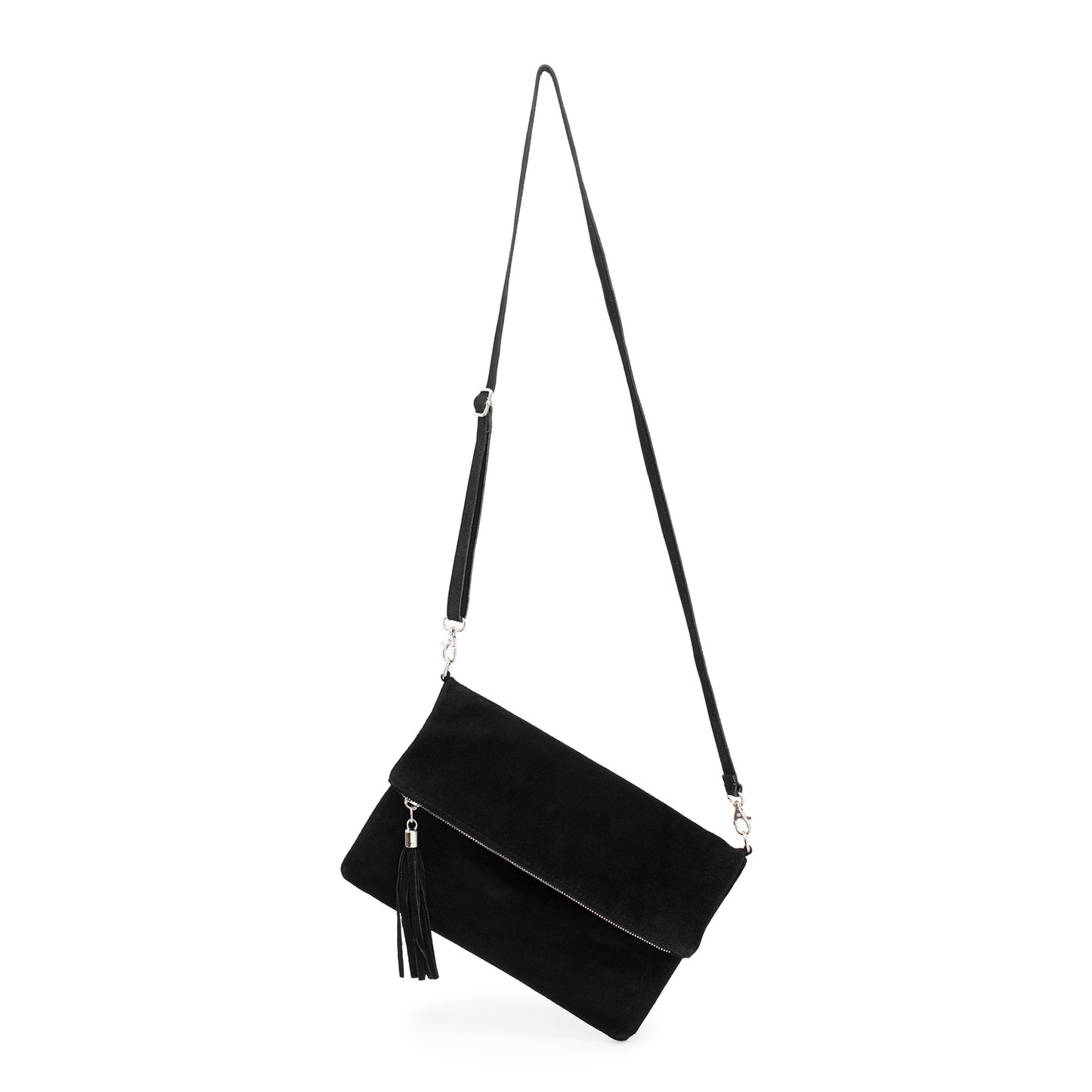 Milly Foldover Leather & Suede Clutch - Black