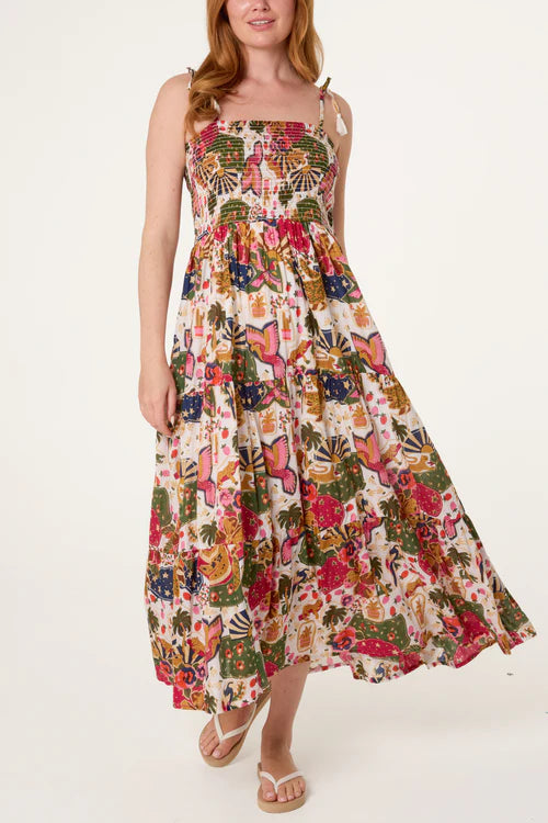 Whimsical Shirred Midi Dress