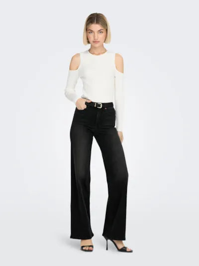 ONLY High Waist Wide Leg Jean - Washed Black