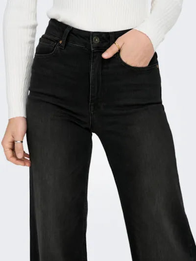 ONLY High Waist Wide Leg Jean - Washed Black