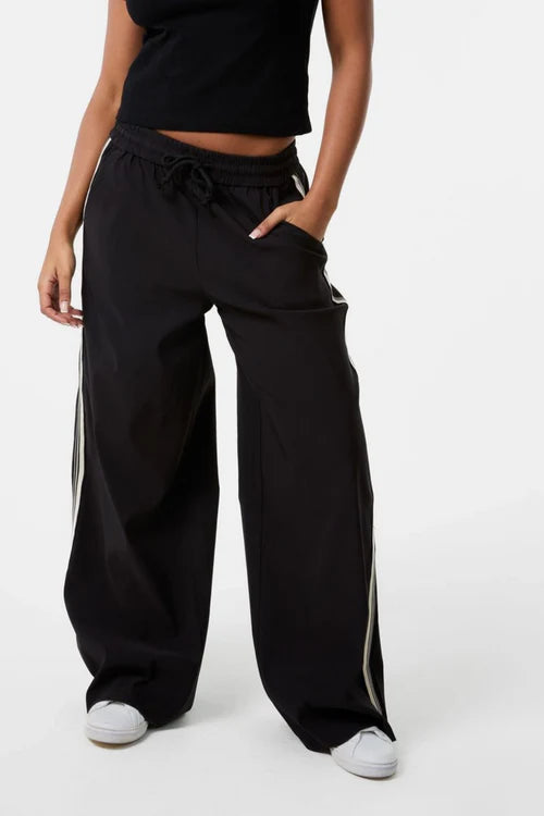 Side Stripe Wide Leg Trouser - Black
