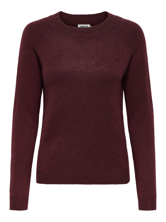 Round Neck Lightweight Jumper - Wine Melange