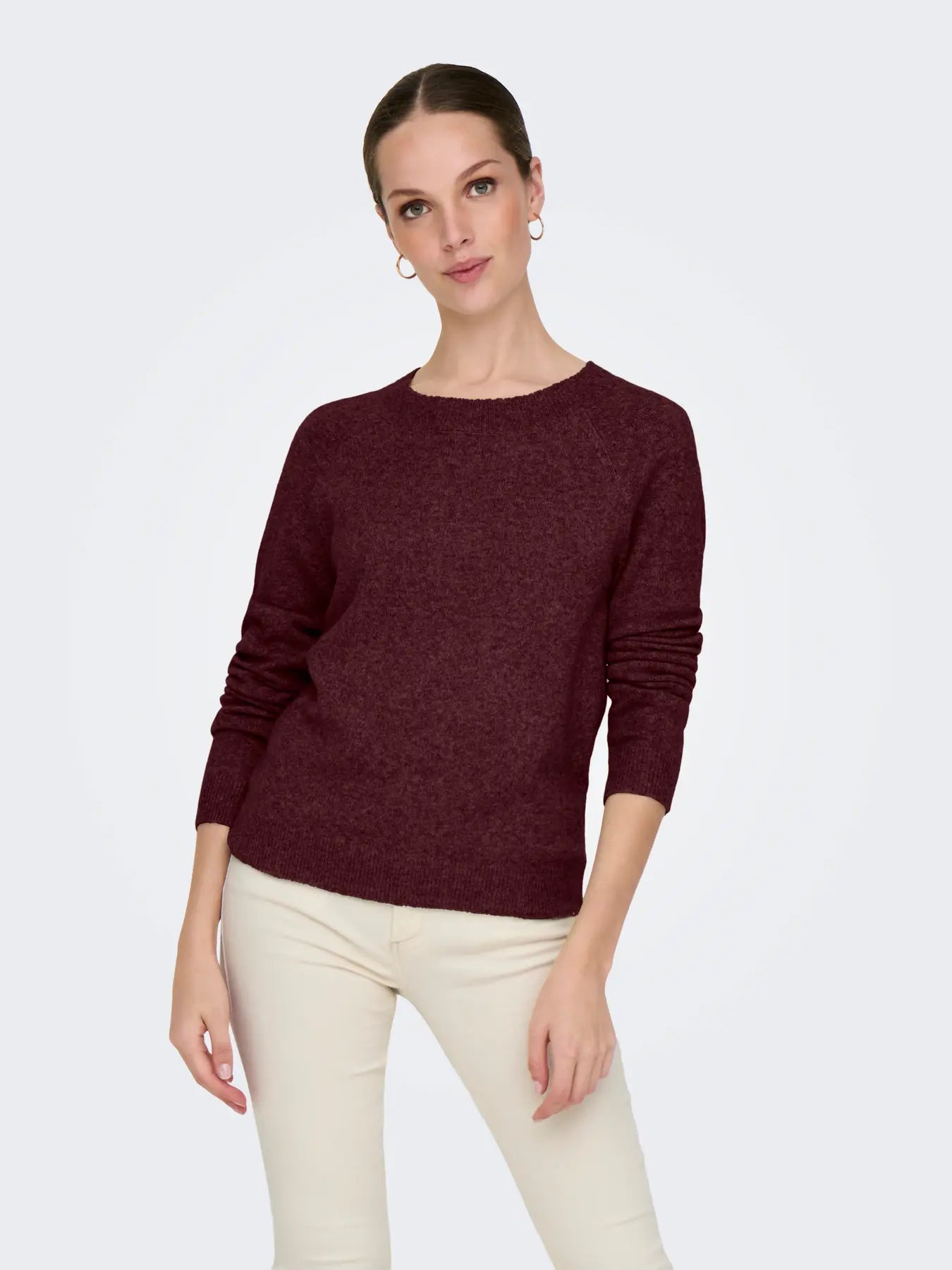 Round Neck Lightweight Jumper - Wine Melange