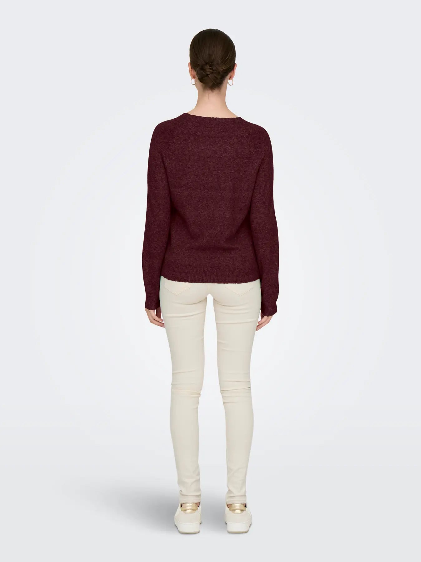 Round Neck Lightweight Jumper - Wine Melange