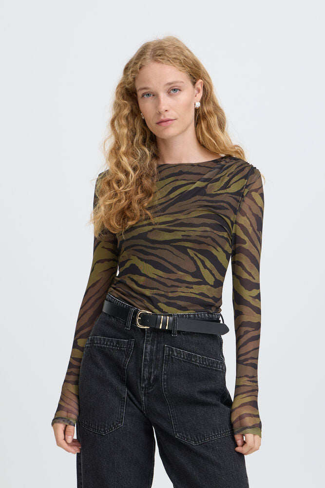 Mesh LS Top - Khaki / Black Zebra