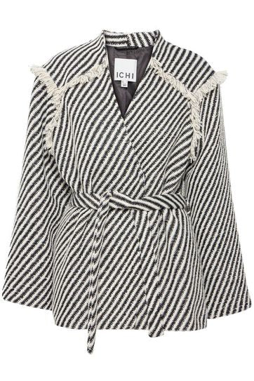 Kat Wrap Coat with Belt - Black Stripe
