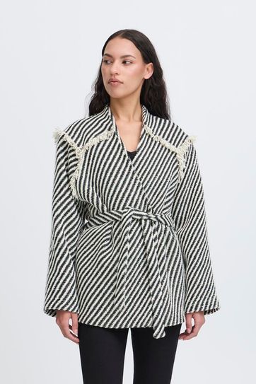 Kat Wrap Coat with Belt - Black Stripe