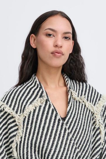 Kat Wrap Coat with Belt - Black Stripe