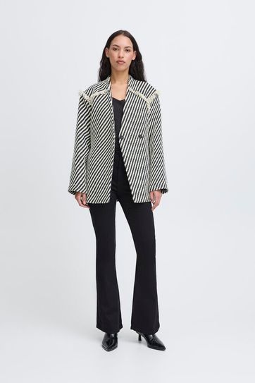 Kat Wrap Coat with Belt - Black Stripe